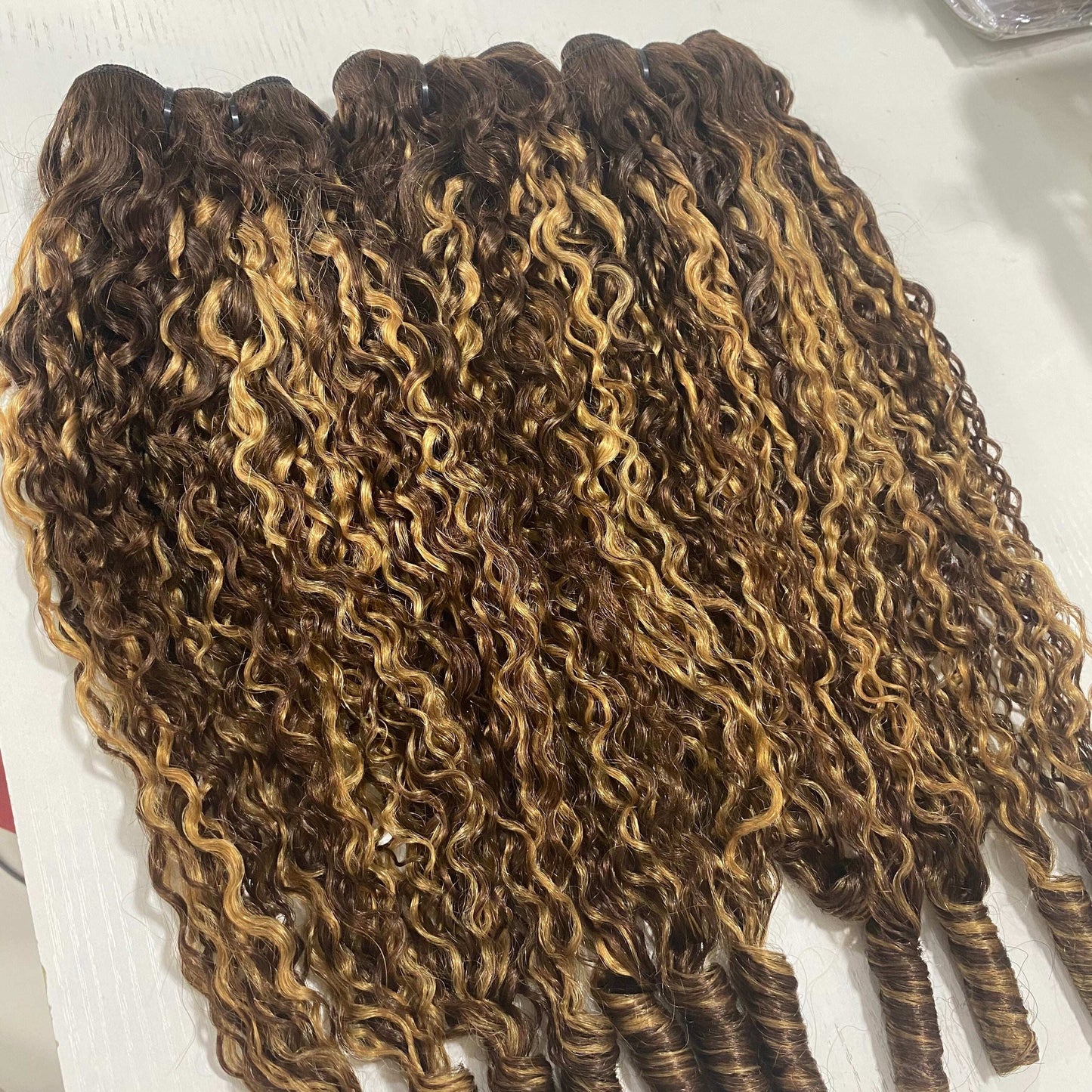 Hair Highlight P4/27 Burmese Curly Human Hair 3 Bundles Extension Hair Weave Bundles