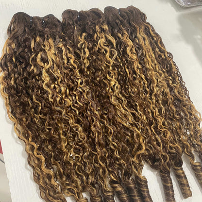 Hair Highlight P4/27 Burmese Curly Human Hair 3 Bundles Extension Hair Weave Bundles
