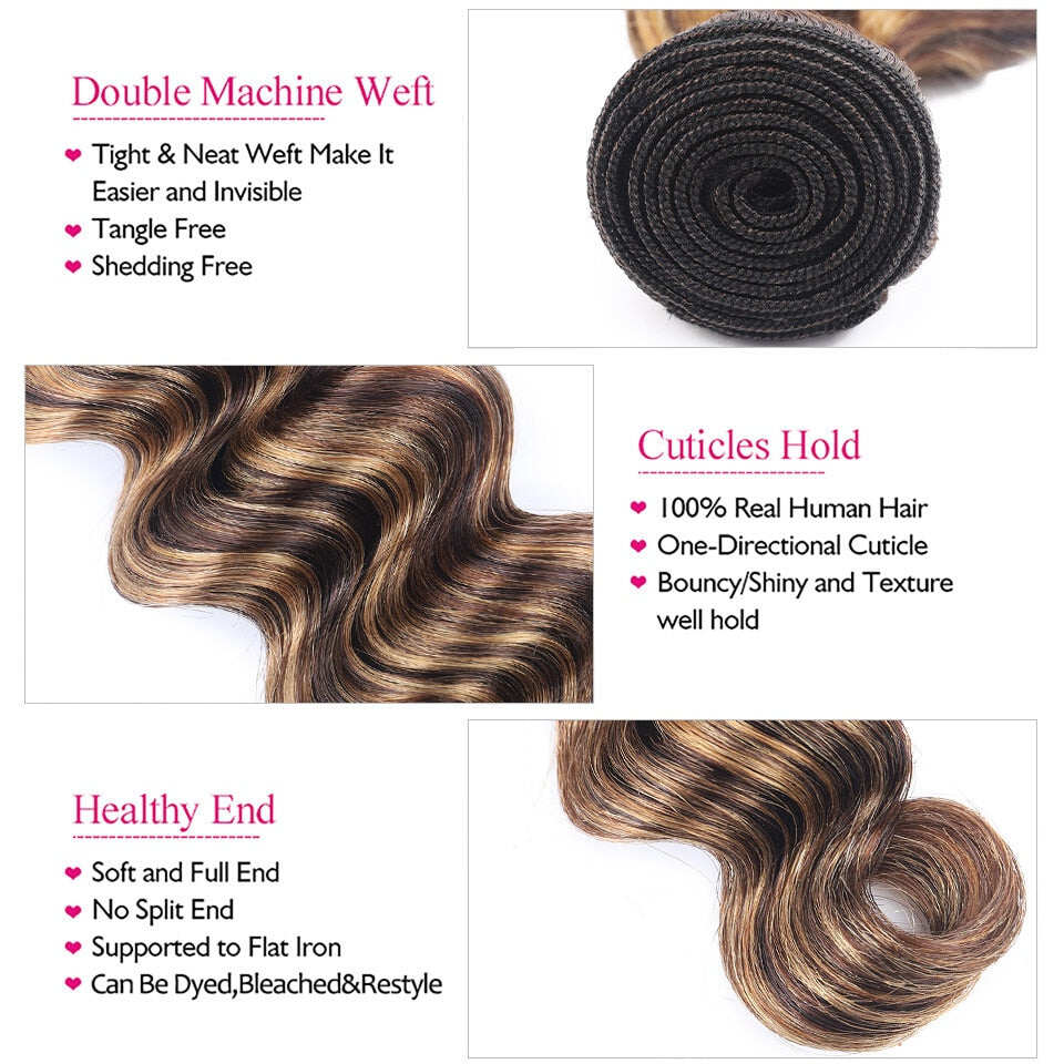 Highlight Loose Deep Wave 3 Bundles Brazilian 30 Inch Human Hair Bundles P4/27 Ombre Brown Hair Extensions(No Code Need)