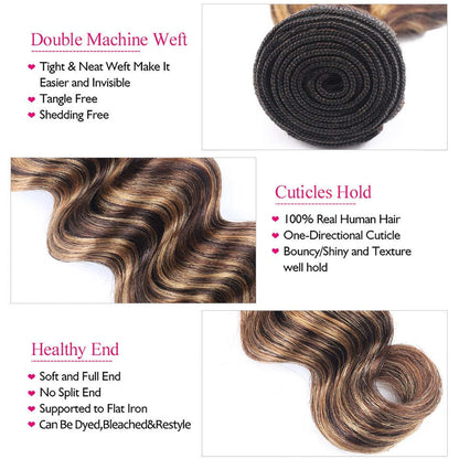 Highlight Loose Deep Wave 3 Bundles Brazilian 30 Inch Human Hair Bundles P4/27 Ombre Brown Hair Extensions(No Code Need)