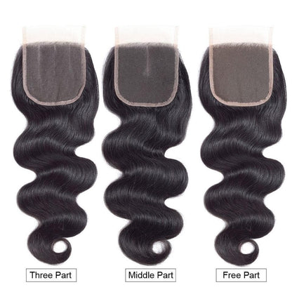 Brazilian Body Wave Virgin Hair 3 Bundles with 4X4 Lace Closure
