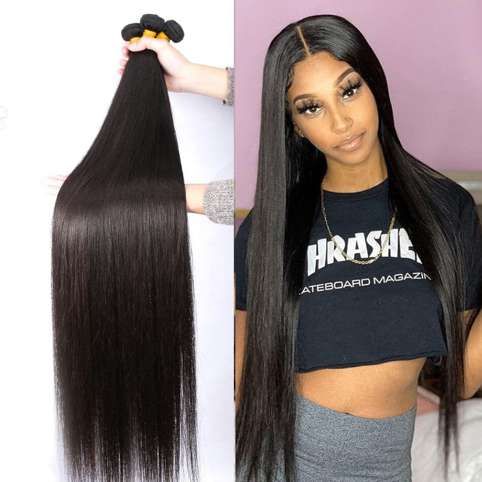 3 Bundles Peruvian Straight Virgin Human Hair Extension 8-40 inches