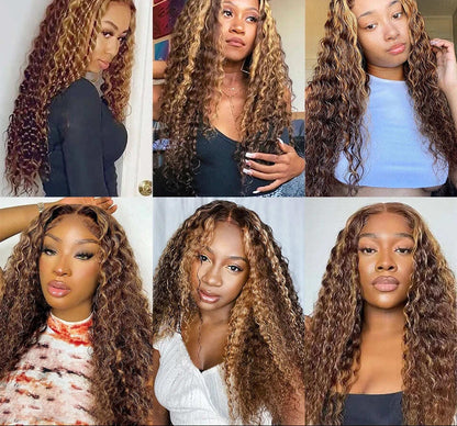 Highlight P4/27 Deep wave 3 Bundles With 13x4 Transparent Lace Frontal Brazilian Hair