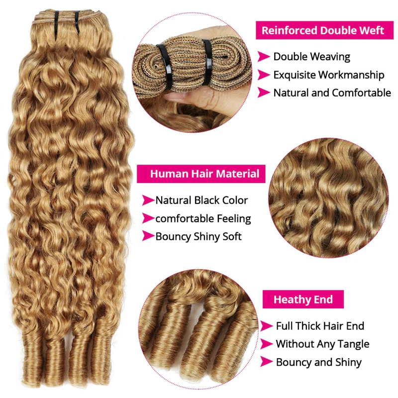 #27 Honey Blonde Burmese Curly 3 Bundles 100% Human Hair Bundles Unprocessed Human hair