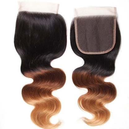Ombre 1b/4/27 Body Wave 3 Bundles with 4x4 lace Closure Human Hair