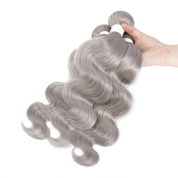 Grey Silver Body Wave 4 Bundles with 4x4 Closure 100% Human Hair Extensions