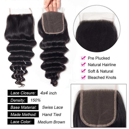 Loose Deep Wave Peruvian Hair 3 Bundles with 4x4 Closure / 13x4 Frontal  100% Human Hair extension