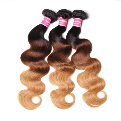 Ombre 1b/4/27 Body Wave 3 Bundles with 4x4 lace Closure Human Hair