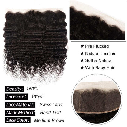Loose Deep Wave Peruvian Hair 3 Bundles with 4x4 Closure / 13x4 Frontal  100% Human Hair extension