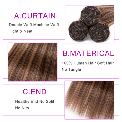 Highlight #4/27 Straight 3 Bundles 100% Virgin Human Hair Extension