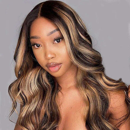 Highlight P4/27 Loose Wave 3 Bundles with HD Lace Ombre Brown Human Hair Bundles with 4X4 Closure
