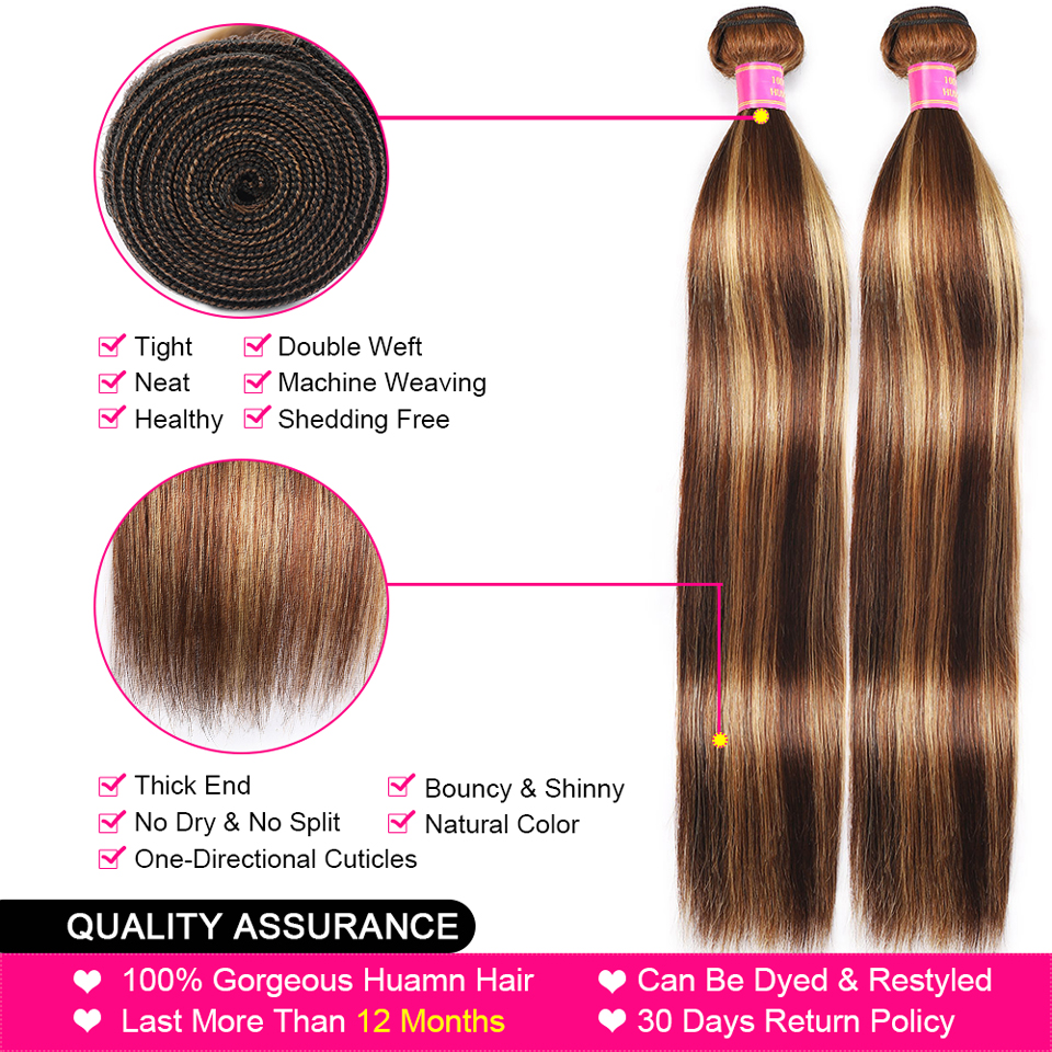 highlight #4/27 4 Bundles Straight Virgin Human Hair Extension
