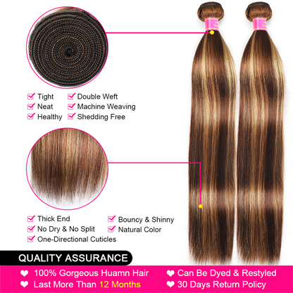 highlight #4/27 4 Bundles Straight Virgin Human Hair Extension