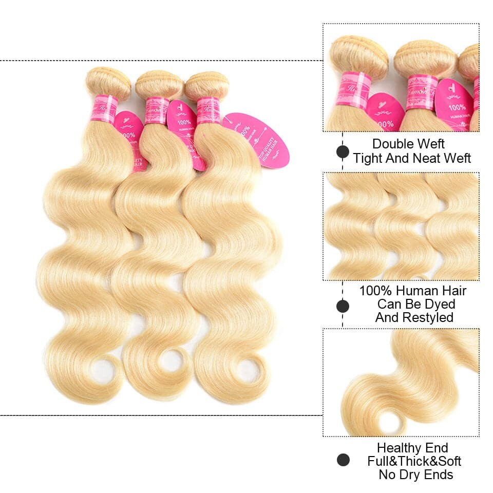613 Blonde Color Body Wave 4 Bundles Virgin Human Hair Extensions