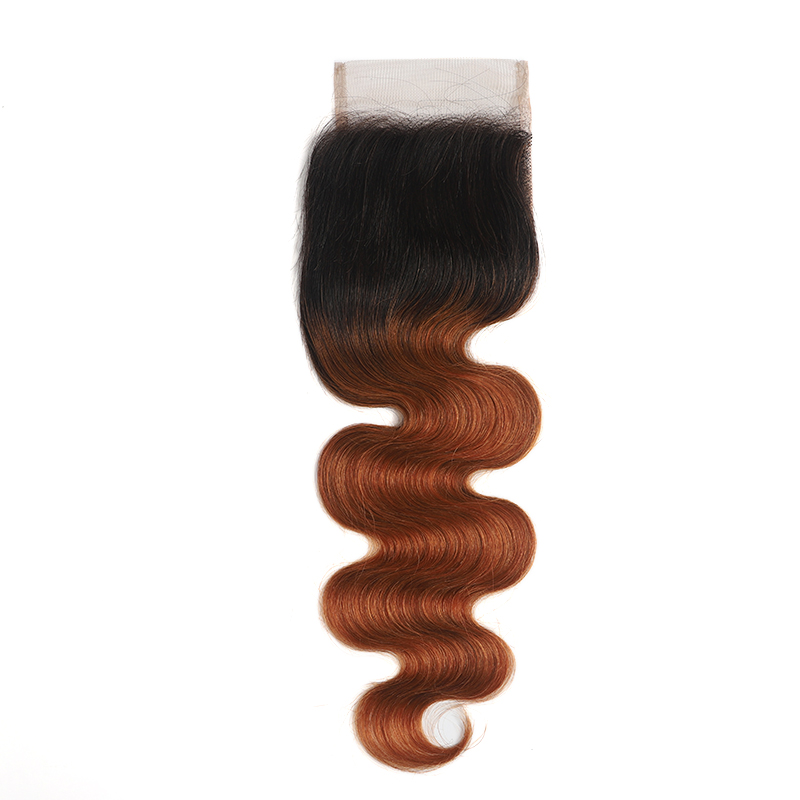 Ombre 1B/30 Body Wave 3 Bundles With Closure 4x4 pre Colored 100% virgin human hair